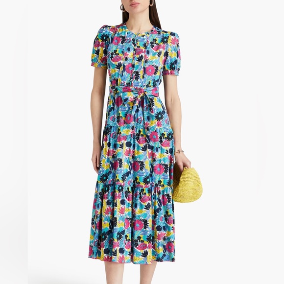 DVF Diane von Furstenberg Frankie Floral Tiered Poplin Midi Dress Size 6 EUC - Picture 10 of 10